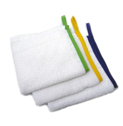 Dozen of washcloths with colored ribbon